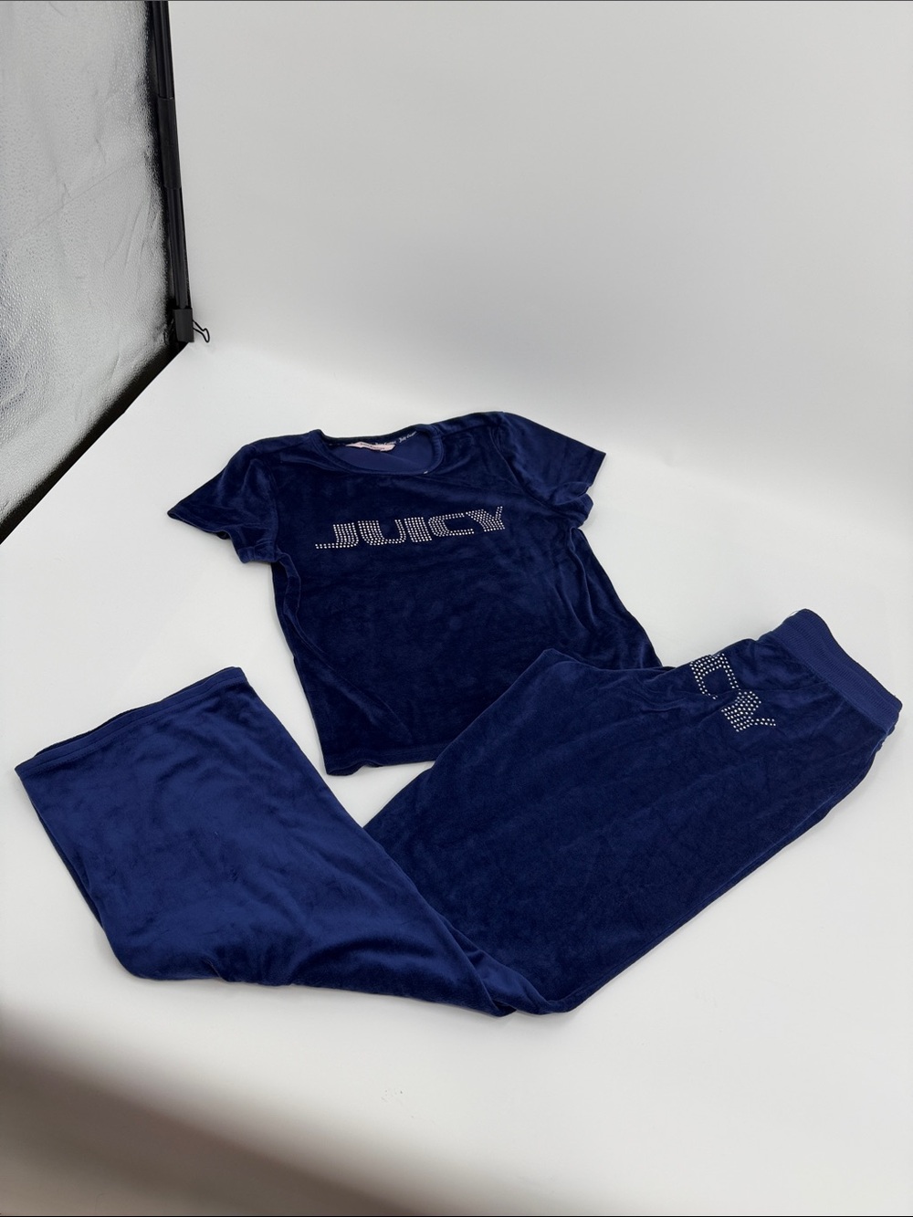 Juicy Couture Navy Blue Velour Pajama Set with Rhinestone Logo